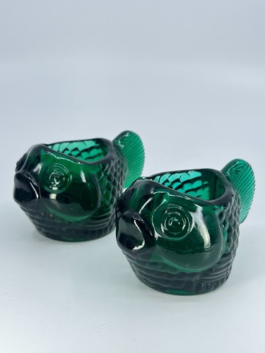 2 VINTAGE Summer Oasis Fish Shaped Candle Holders Forest Green 1960s