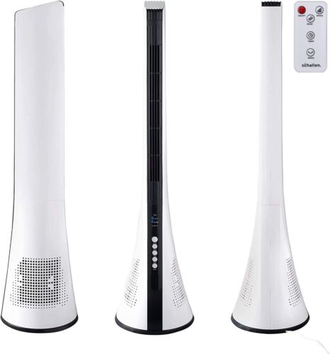 Schallen White Oscillating Bladeless Slim Tall Floor Tower Fan with Remote Timer - Afbeelding 1 van 4