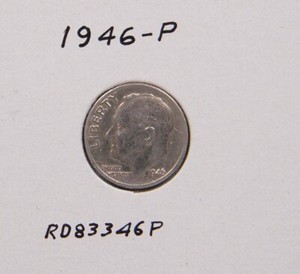 1946-P Roosevelt dime, 90% silver coin.