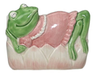 Toad Frog Ceramic Desk Pen NotePad Holder Mary Ann Baker Otagiri Japan