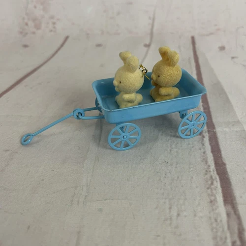 Vintage Avon Spring Bunny Collection Christmas Easter Ornament Metal Wagon