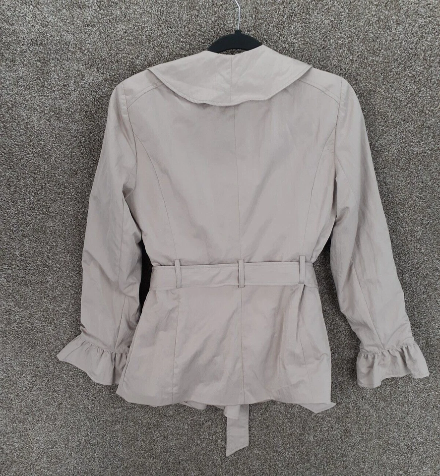 Willi Smith Belted Ruffle Jacket Womens S Beige Nylon Blend Pockets Casual Chic - Image 3 of 4