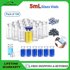 100Pcs 5mL Glass Vials Glass Sample Vials with Flip Caps Rubber Stoppers New