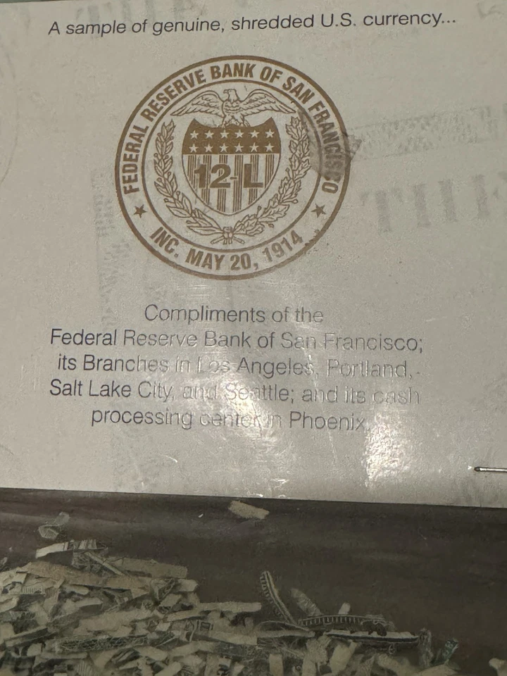 Shredded U.S. Currency – Federal Reserve Bank – Authentic Money Souvenir  - Image 2 of 4
