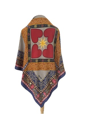 S44#Moschino Silk Scarf Baroque Heart Star Floral Print Multicolor Designer Ital