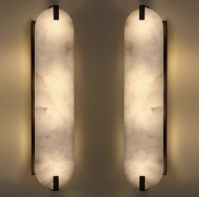 24.7'' Natural Oval Alabaster Marble Modern Concise 2 Light Wall Sconce