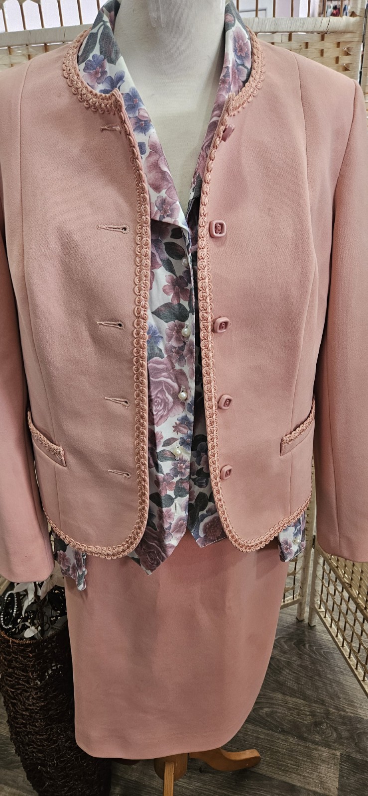 Rare Vintage 80s Etam Rose Floral 3 Piece Skirt Suit Size 12-14 image 4
