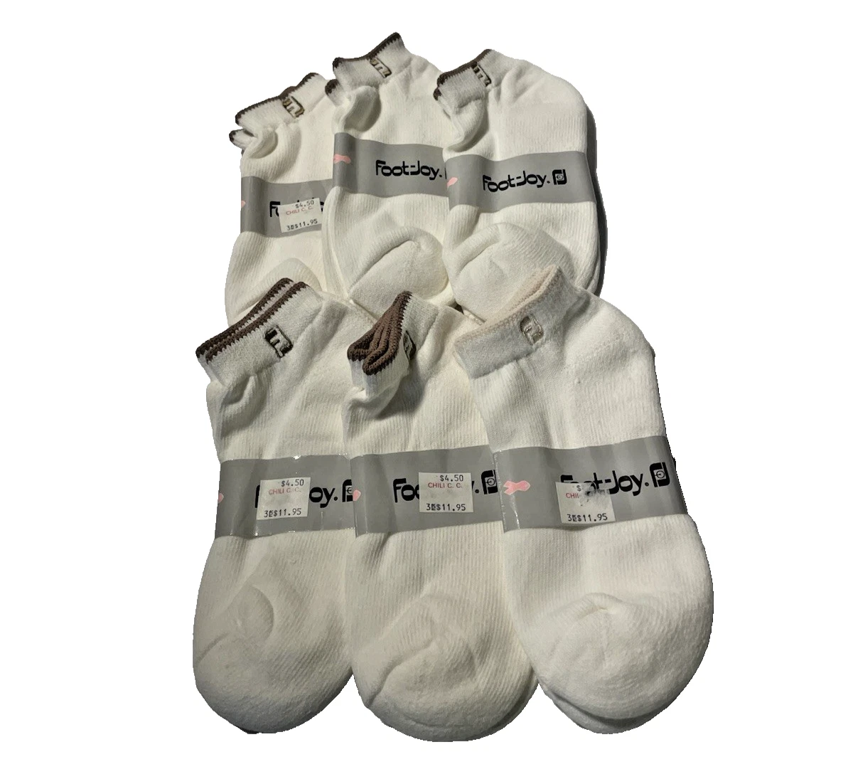 Lot of 6 Vintage FootJoy Women's Sportlet Ankle Socks White Golf Size 9-11 NOS