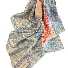 100 Twill Silk Scarf Large Square Blue Horse Print 90cm Shawl Neckerchief Wrap