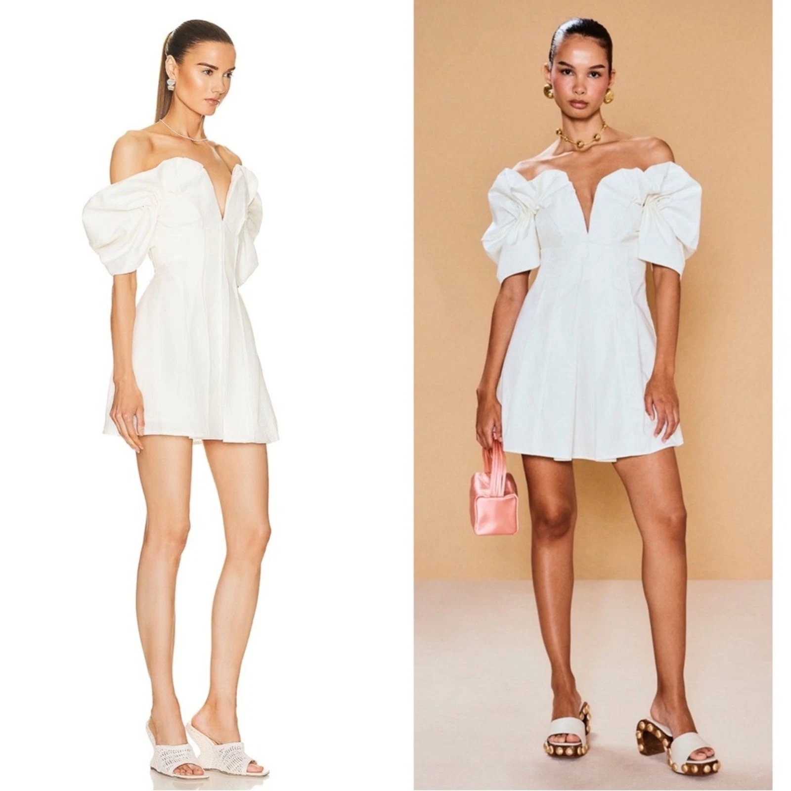 OFF WHITE Mini abito Cult Gaia Off White Asal spalle scoperte manica a sbuffo taglia 4