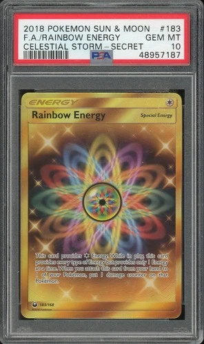 2018 Pokemon Celestial Storm Rainbow Energy Full Art #183 GMT PSA 10 Secret Rare