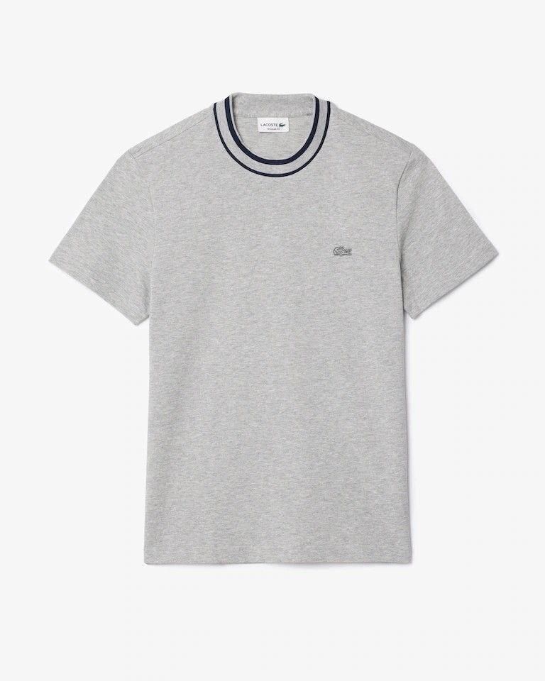 Lacoste Men's Regular Fit Gray Stretch Pique Striped Collar Tee Size Medium thumbnail 4