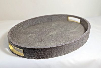 Großes AERIN Faux Shagreen Oval Serviertablett / Cocktail Tablett Innenarchitektur
