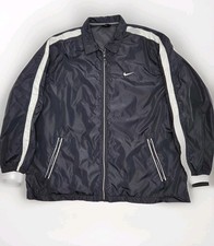 Y2K Nike Full Zip Track Windbreaker Jacket Mens XXL Black With White Stripe