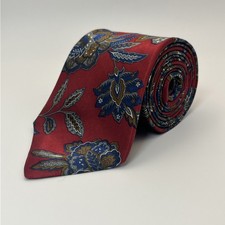 Vintage Woodward Necktie Tie 100% Italian Silk Red Blue Floral Made in USA