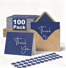 100 Pack Thank You Cards with Envelopes Bulk Set Black Stickers - 4X6 Inch Bla