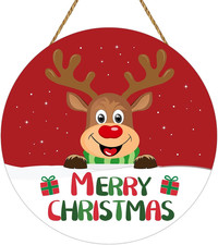 Christmas Door Decorations Merry Christmas Sign Cute Reindeer Wall Decor Wooden
