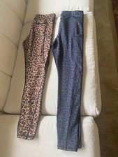 New Leopard Print Exercise Leggings-Brown/Tan  Black/Gray Ladies 2 Pair S-Med
