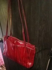 Vintage Genuine Eel S. Made In Korea Burgandy Shoulder Purse Multi Sections