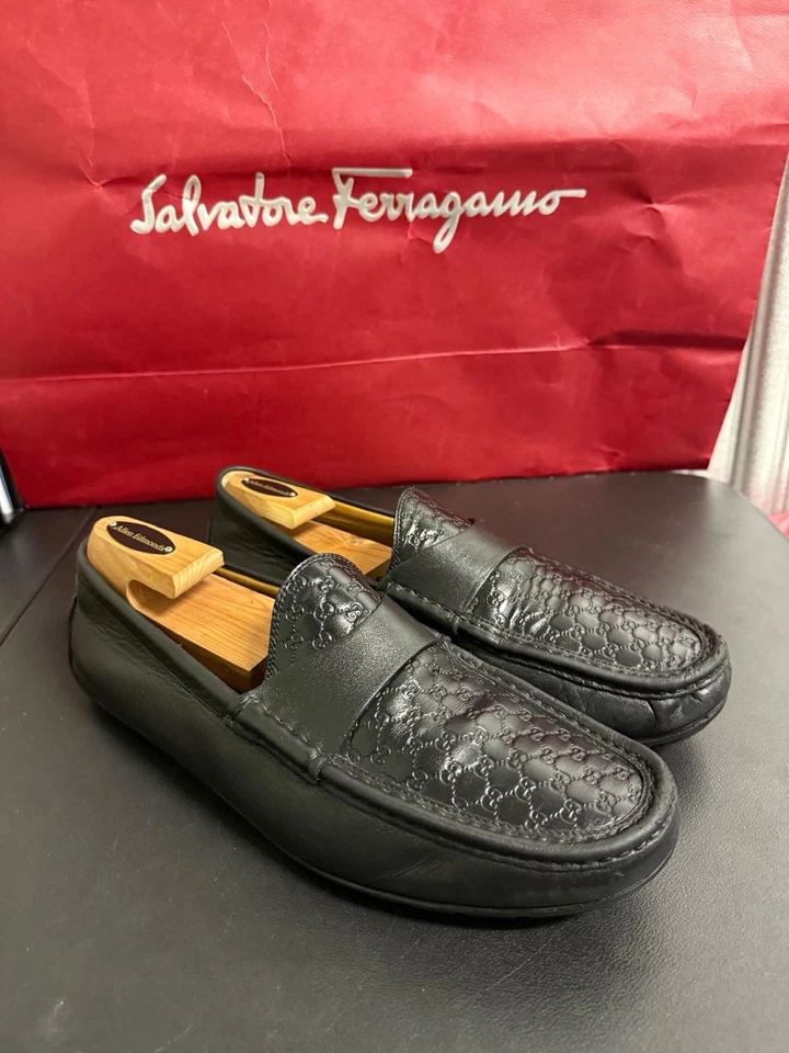 Gucci Men's shoes GG monogram black leather penny loafer drivers US 11 $1320 - Image 2 of 4