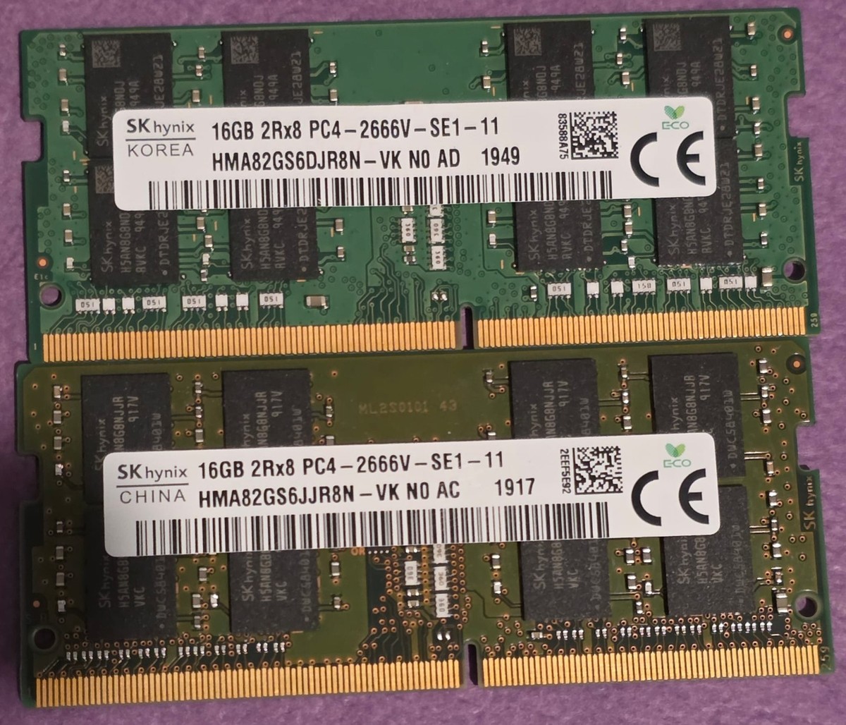 LOT Of 2 SK Hynix 16GB (32GB) (2Rx8) DDR4-2666V -SE1-11 SODIMM