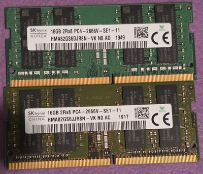 SK hynix 32GB 16GB*2枚 DDR4 メモリ RAM LOT Of 2 SK Hynix 16GB (32GB) (2Rx8) DDR4-2666V -SE1-11 SODIMM