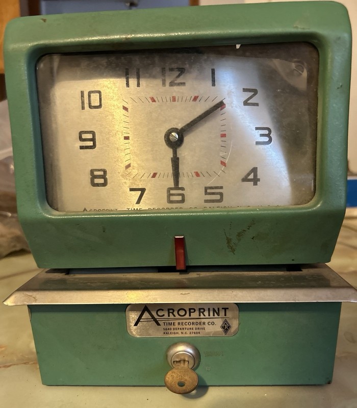 Vintage Acroprint Time Recorder Clock With Key Model 125NR4