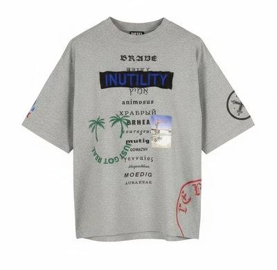 T-Shirt DIESEL T-Balm-B2 Pour Hommes S Gris Mélange Surdimensionné à Imprimé - Photo 1/4