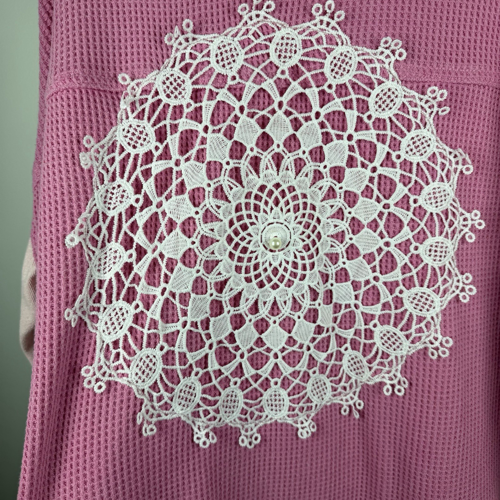 POL Pink Patchwork Distressed Shacket Grunge Croc… - image 7