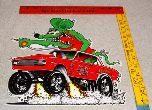 VINTAGE RAT FINK DRIVES CUSTOM GASSER CAR 12" METAL GASOLINE OIL RATFINK ED SIGN