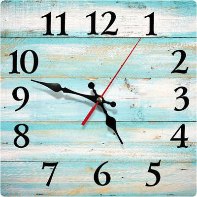 Square Wall Clock Silent Non-Ticking Battery Operated Clock 12 Inch, Vintage Bea
