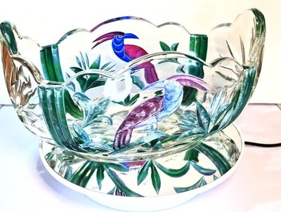 Vintage Art Deco Glas Obstschale Paradiesvogel handbemalt Kristall Stück