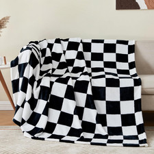 Checkered Throw Blanket for Couch Fleece Flannel Home Decor 50x60 Inches Black
