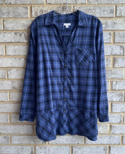 J. Jill Long Sleeve Button Up Collared Plaid Tunic Shirt Women's Size M
