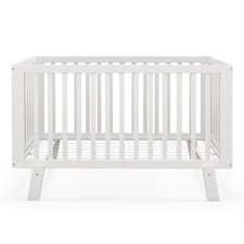 3-Height Adjustable Wooden Baby Crib Wood Mini Crib Non-Toxic Finish In White