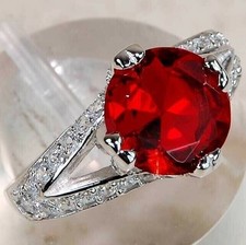 3CT Fire Garnet  White Topaz 925 Solid Sterling Silver Ring Sz 9 NB1-2