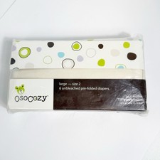 OsoCozy Pre-Folded Cloth Diapers Unisex Size 2 Natural Unbleached Cotton 6 Pack