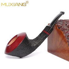 MUXIANG Briar Bulldog Pipe Sandblasted Wooden Freehand Tobacco Pipe Cumberland