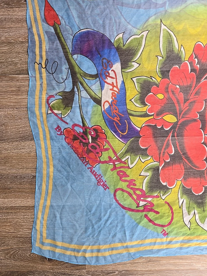 Don Ed Hardy Christian Audigier Mujer Cuello Cuadrado Seda Bufanda Diamante Tatuaje Y2K Foto 3 de 4