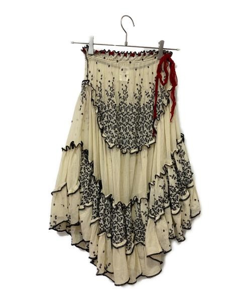 Jean Paul Gaultier FEMME Embroidered Ivory Nylon Silk Tiered Skirt Japan
