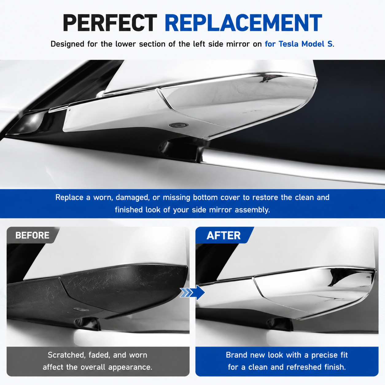 Left Side Mirror Bottom Cover for Tesla Model S 2014-2021 2148.3005 Trim Cap