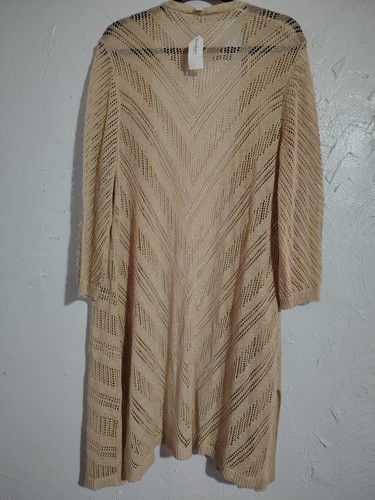 Westport Cardigan Ladies 3X Tan Open Hole Knit Lightweight Long Sleeve 80's - Picture 2 of 9