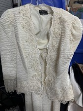 Cachet By Bari Protas Vintage 80s Romantic Satin Lace Dress Lace 7/8