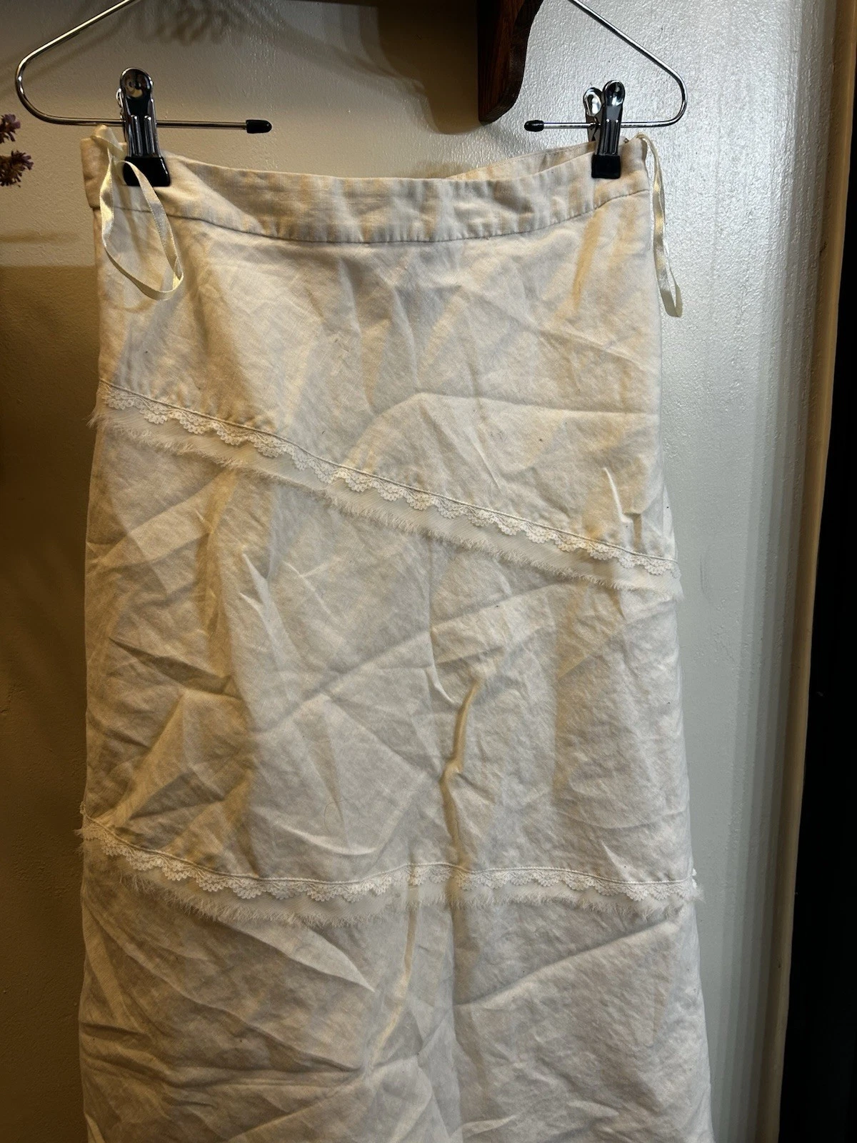 Linen cottagecore fairy maxi skirt 100% linen Super cute lace detailing