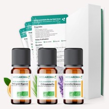 Coffret Diffusion, 3 huiles essentielles Bio + Fiches d'utilisation - 3x10ml