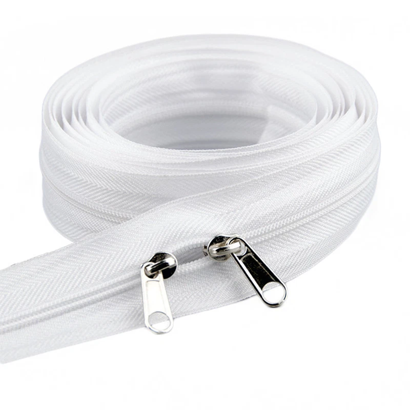 3#/5# Zipper Pullers 10Meters Nylon Sewing Fastener Closed White 10x Pull Heads - Image 4 of 4