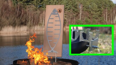 MEGA stabiles 1 X Flammlachsbrett MARLIN XXL + Halter KROKO bis 45mm WANDSTÄRKEN