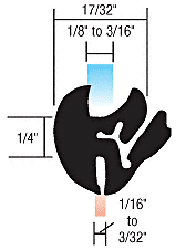 One-Piece Self-Sealing Weatherstrip 1/16" to 3/32" Panel for 1/8" to 3/16" Glass - Picture 2 of 3