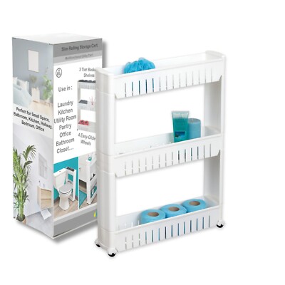 Multi-Purpose Slim Rolling Cart - 3-Tier Utility Organizer for Bathroom, Kitchen