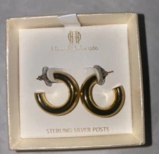 HOUSE OF HARLOW 1960 Gold Tone Chunky Hoop Pierced Earrings NIB $78
